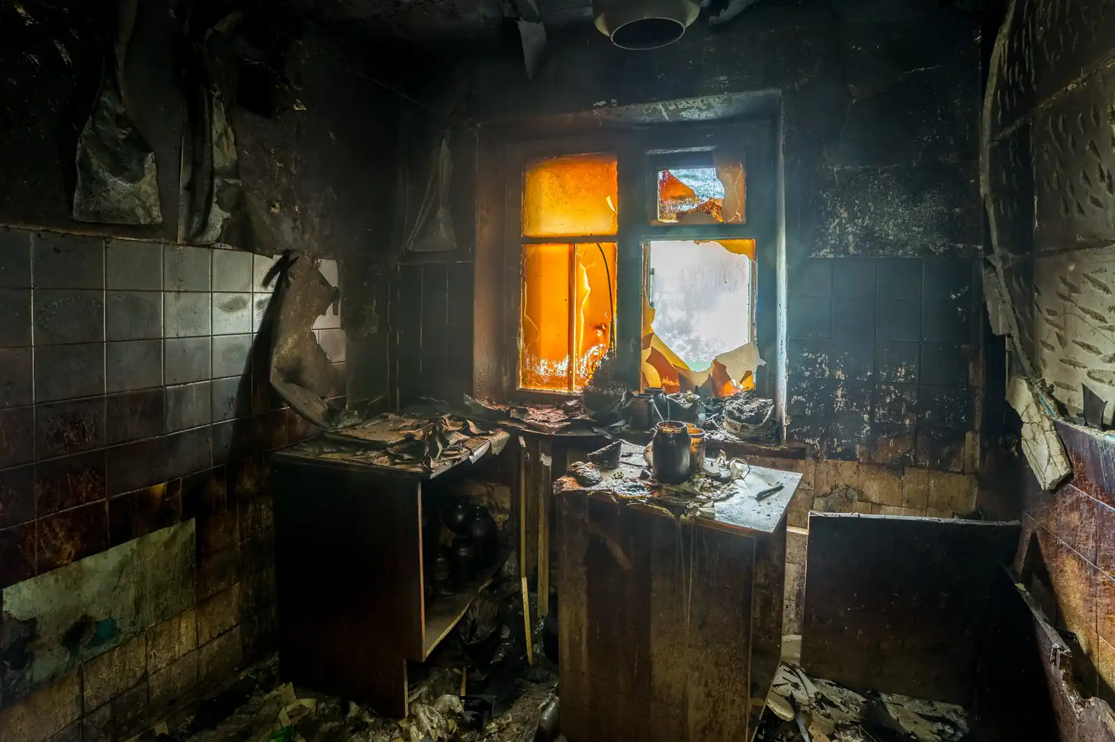 Fire damage restoration crew responding to a house fire in Philadelphia, PA